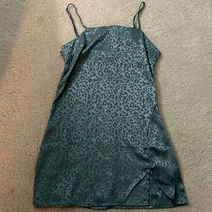 teal cheetah slip dress with slit